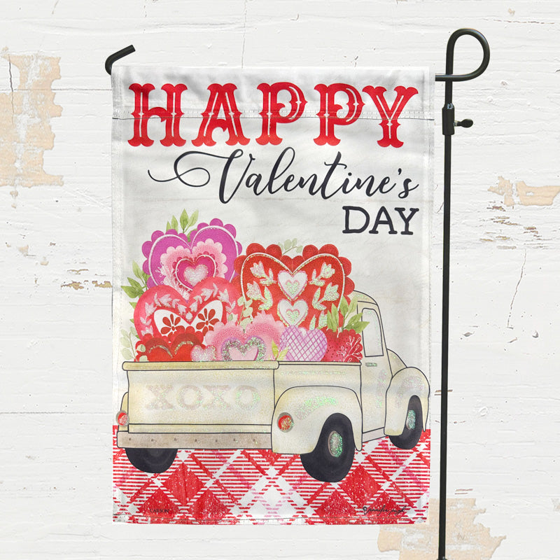 Happy Valentine's Day Truck Garden Flag - 12.5" x 18"